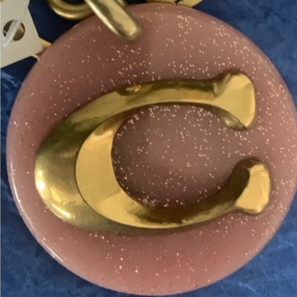 Coach Pink and Gold Monogram Bag Charm/Keychain - Picture 2 of 5